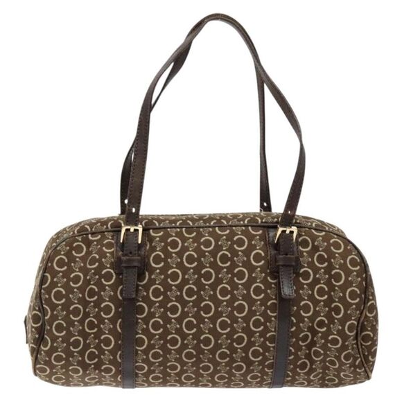 Celine Vintage Macadam Handbag Macadam Brown Canvas Bag (Pre-Owned)